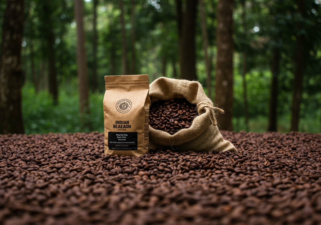 Variety of Single-Origin Coffee Beans Showing Different Roast Levels, representing The Forest Bean's Indian coffee collection.